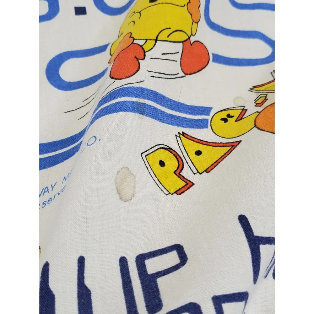 Vintage Danville 1980s White Blue Pac-Man Ghosts Fabric Twin Flat Sheet Gamer